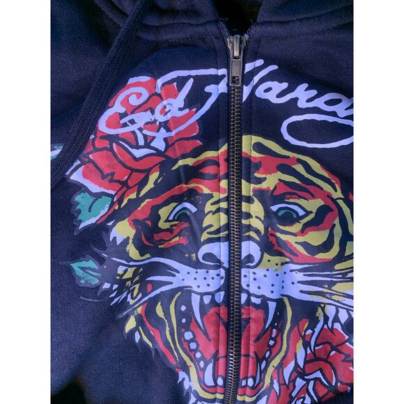 Women’s NWOT Ed Hardy black y2k vibes cropped zip up tiger sweatshirt LARGE - Picture 2 of 4